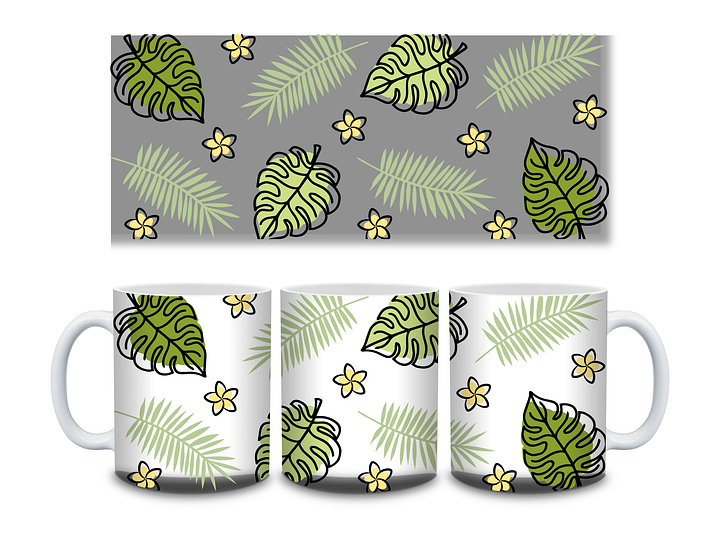 (Black Border) Monstera Tropical Leaves and Flowers 11oz Coffee Mug – Nature-Inspired Ceramic Cup with Monstera and Floral Design – Perfect Gift for Plant Lovers product image (2)