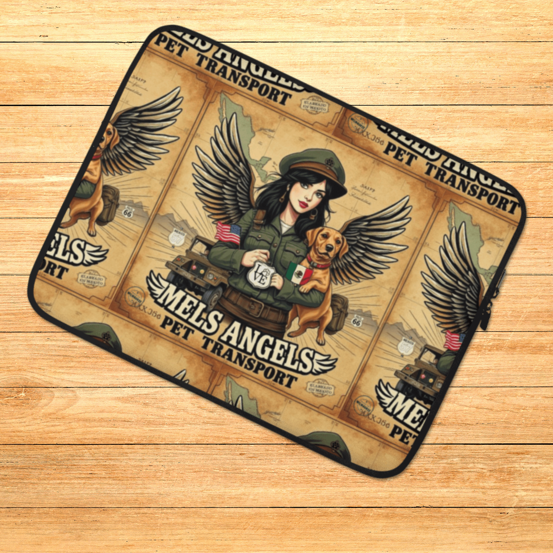 Mel’s Angels Laptop Sleeve – Vintage Military Pet Transport Art, Dog Lover Tech Cover, Protective Travel Case product image (1)