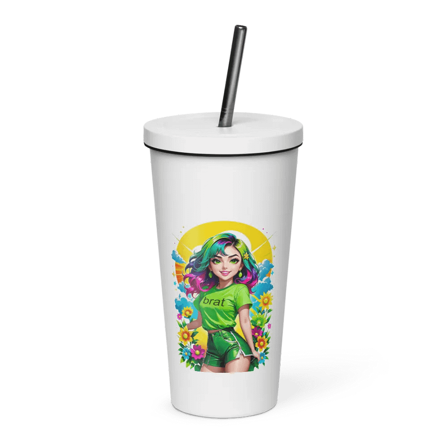 Brat 20 oz Tumbler Cup - White - Insulated Tumbler with a Straw v3 product image (1)