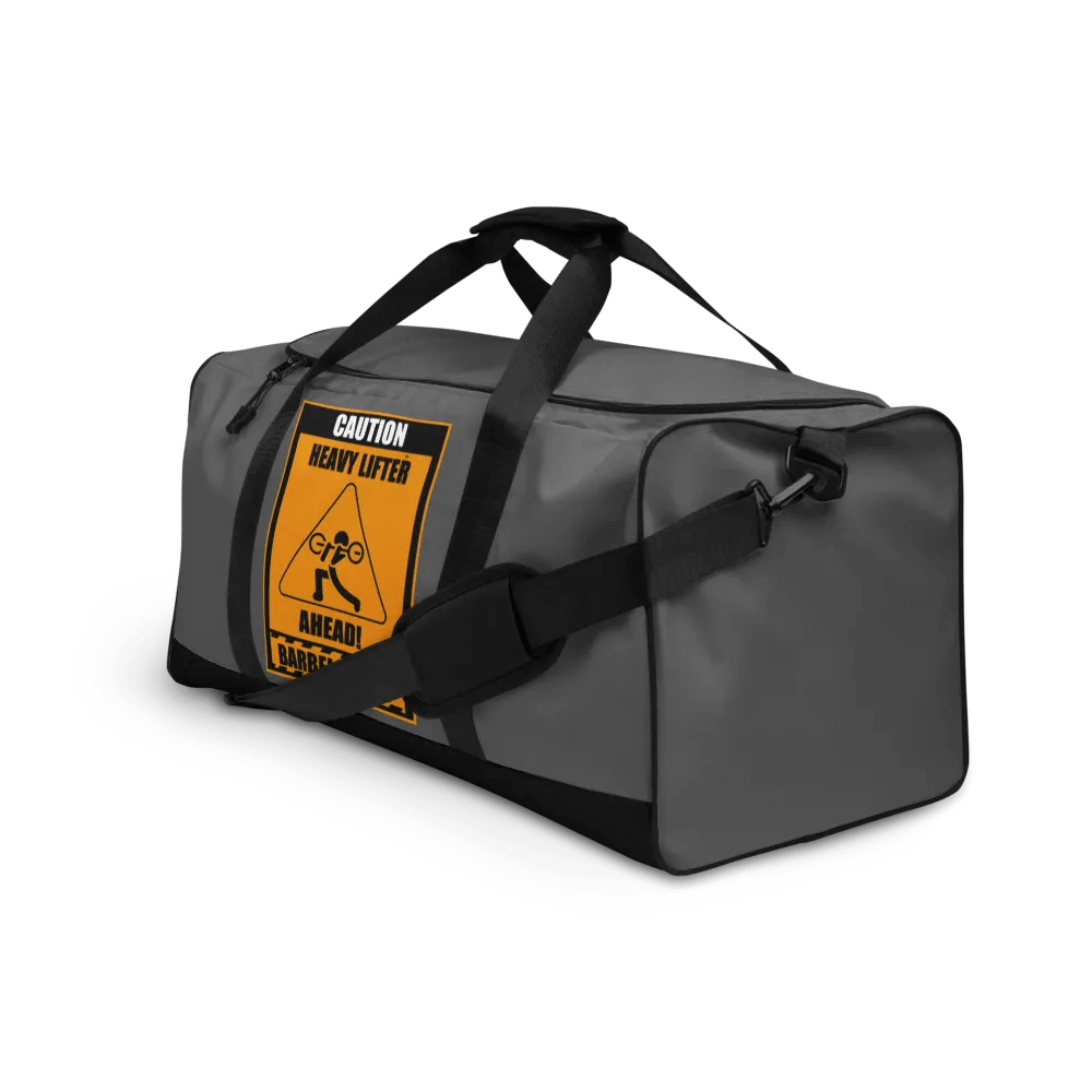 Caution Heavy Lifter Ahead-Barbell Zone Duffle Bag (Dark Gray and Black) product image (3)