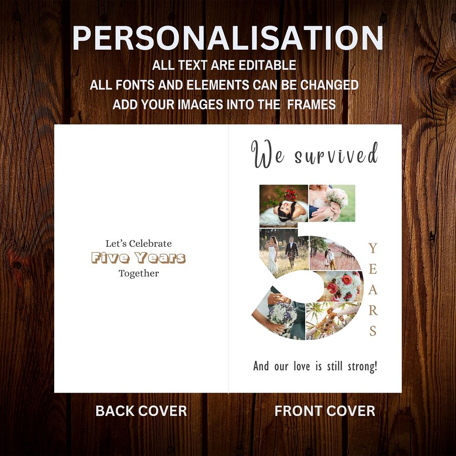 5 Year Anniversary Photo Card Editable Canva Template product image (6)
