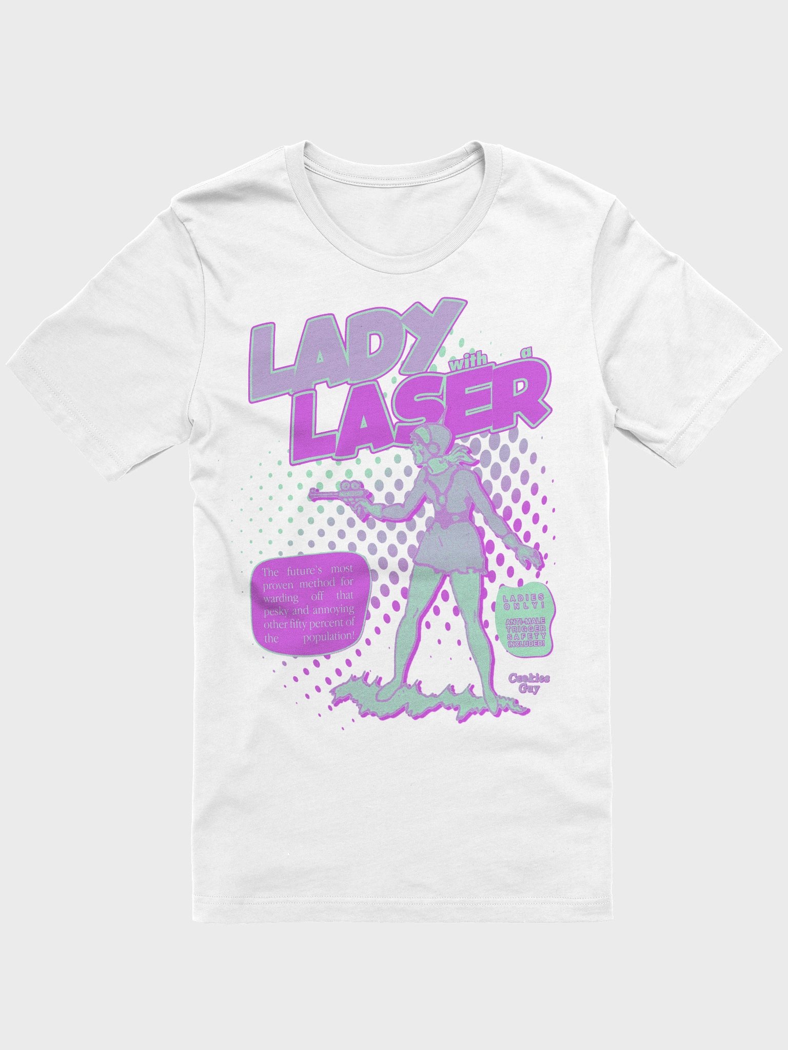 "Lady With A Laser" Retro Comic Tee (80s BABY Colorway) product image (1)