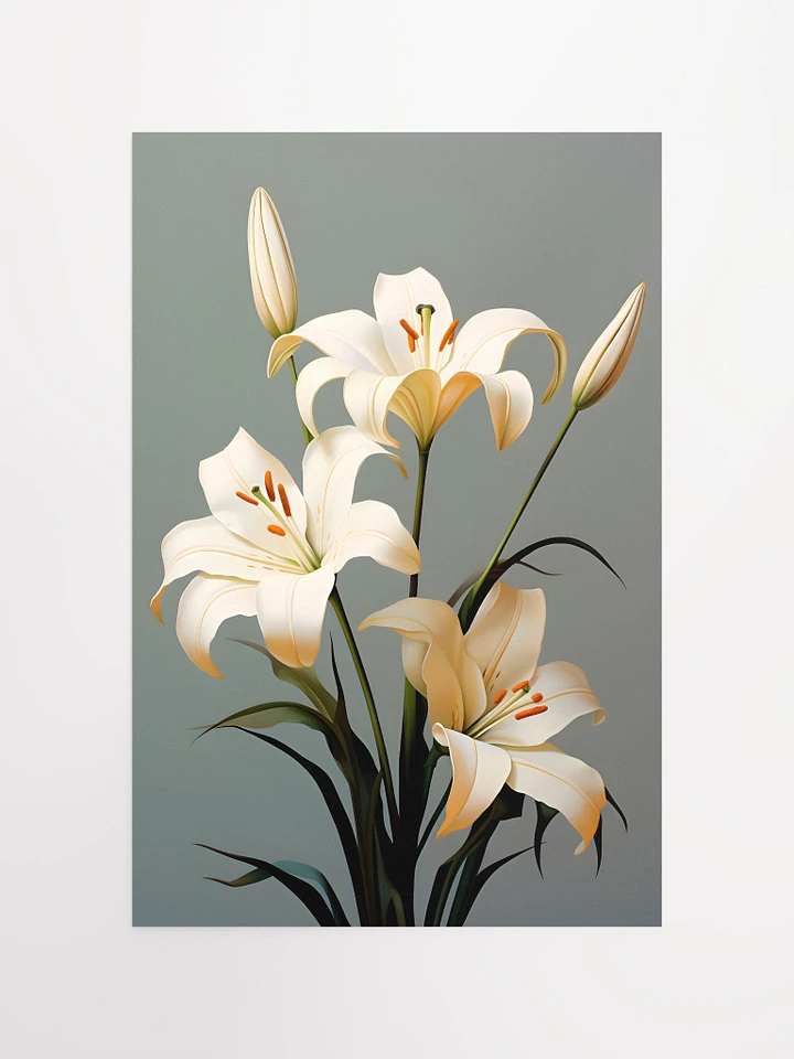 Tranquil White Lilies Art Print: Serene Botanical Poster for Sophisticated Decor Matte Poster product image (2)