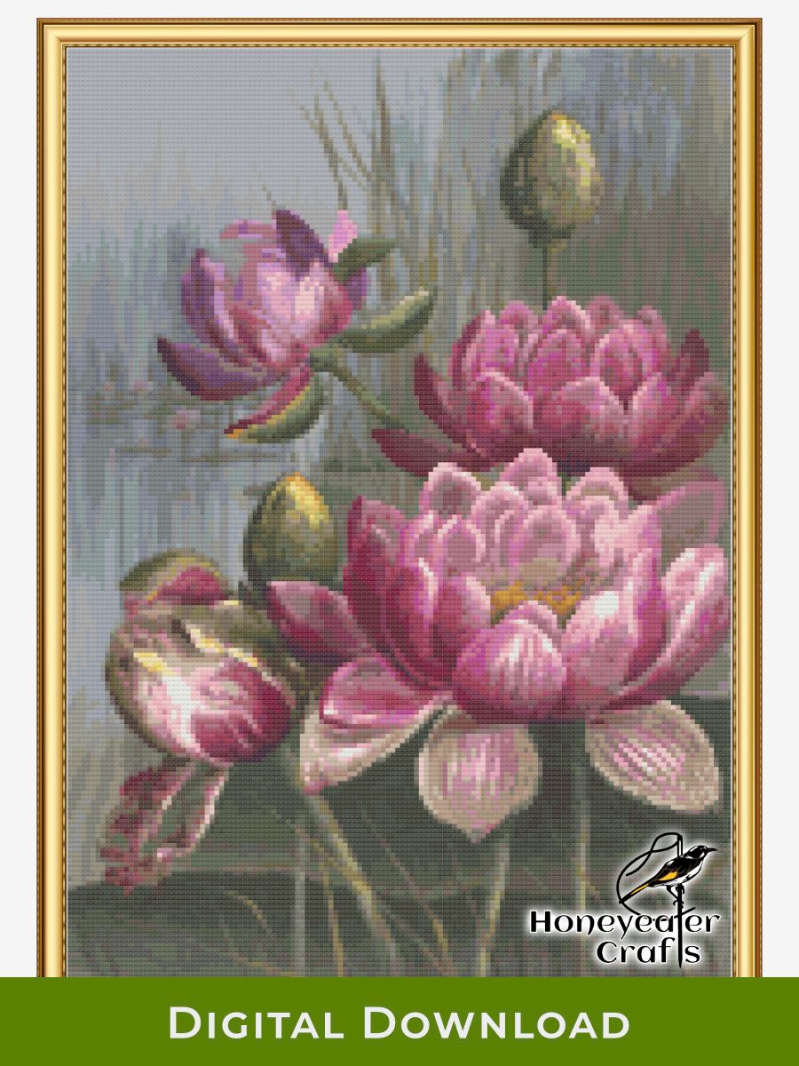 Pink Water Lily: Floral Cross Stitch Pattern PDF product image (1)