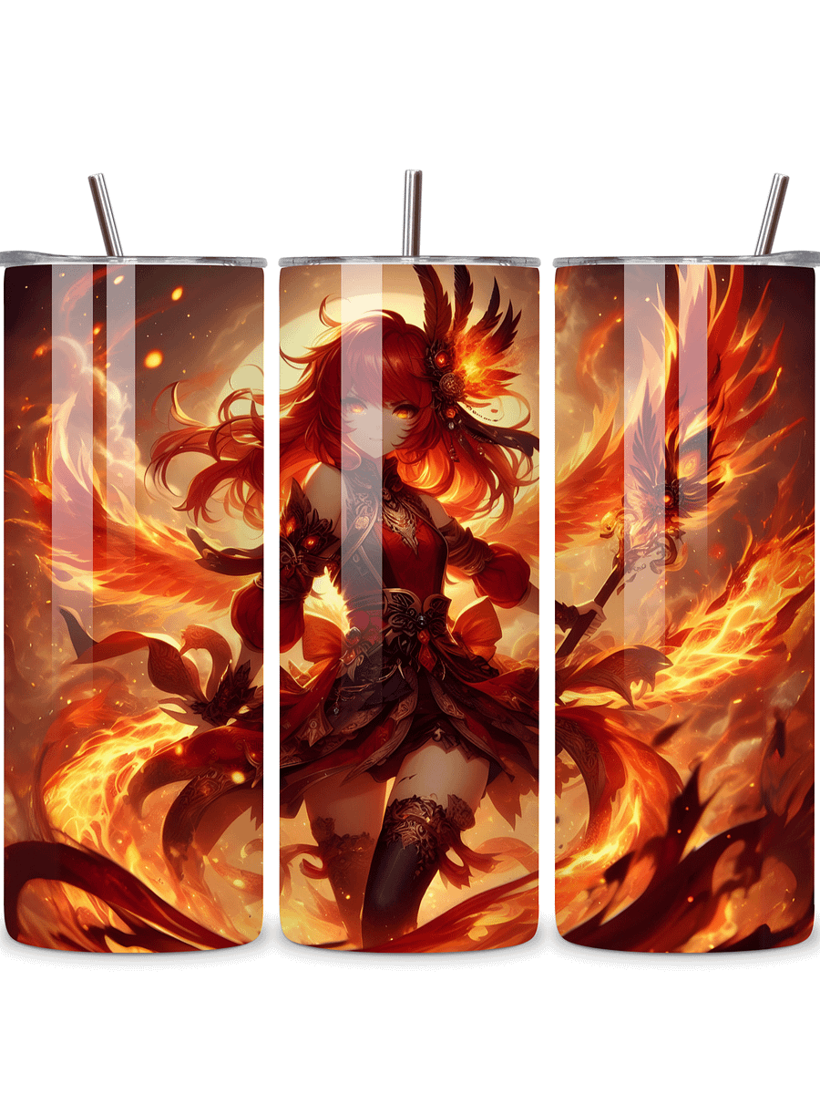 Elemental Anime Girl 20oz Skinny Tumblers with Metal Straws – Fire, Water, Earth, and Wind Designs – Double-Walled Insulated Stainless Steel Tumbler, Gift for Anime Fans and Nature Lovers (Fire) product image (1)