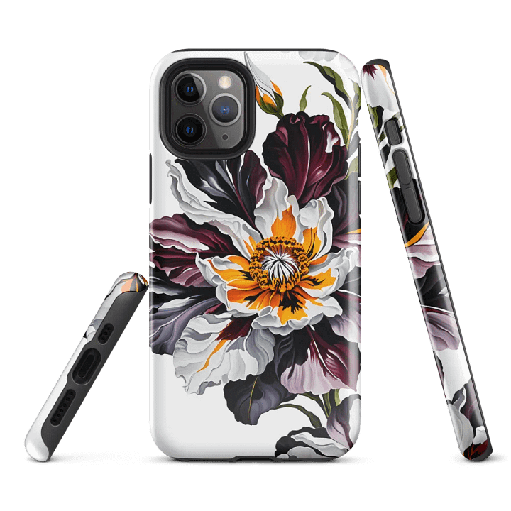 Tough Phone Case for iPhone® - Flowers in Crimson and Gray on a White Background product image (1)