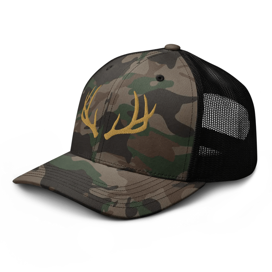 Stylish Camo Embroidered Deer Rack Antlers Trucker Hat product image (6)