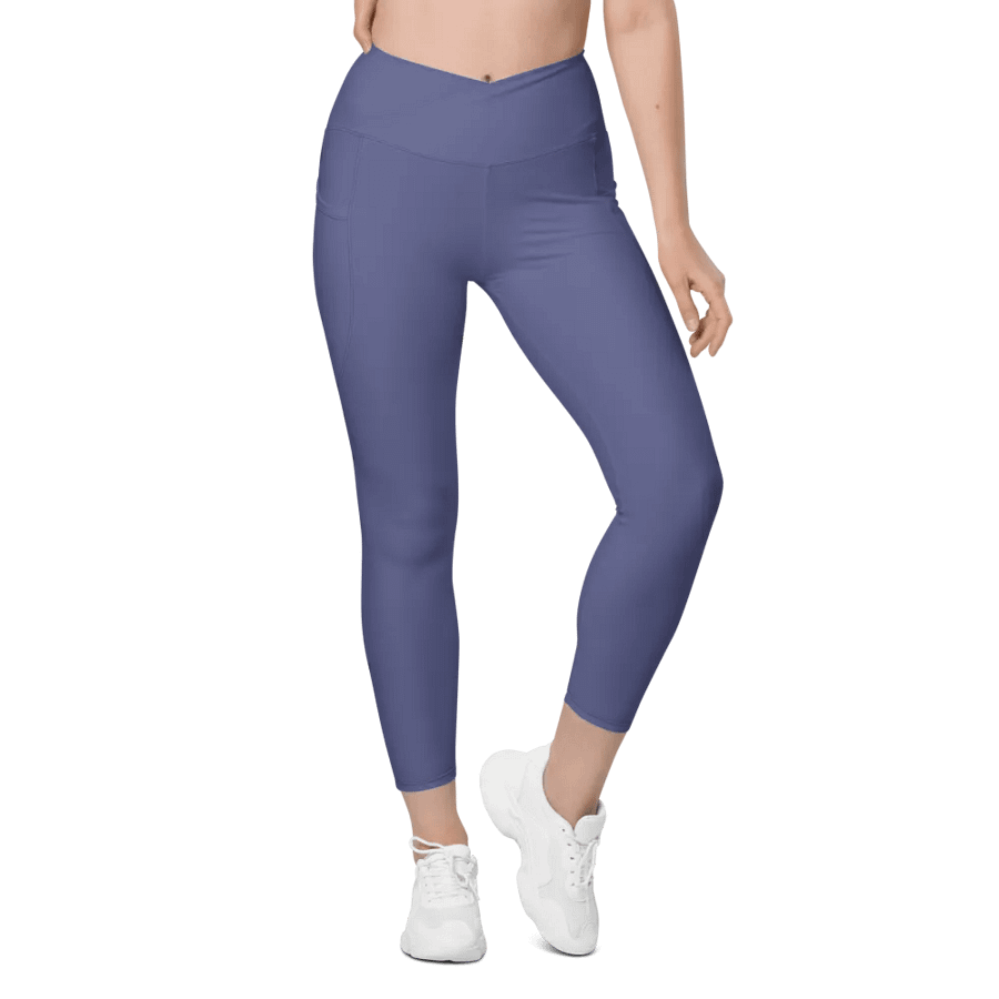Plain Dark Purple Soft Summer Women's High Waisted Premium Crossover Leggings with Pockets by Treasure Pie product image (2)