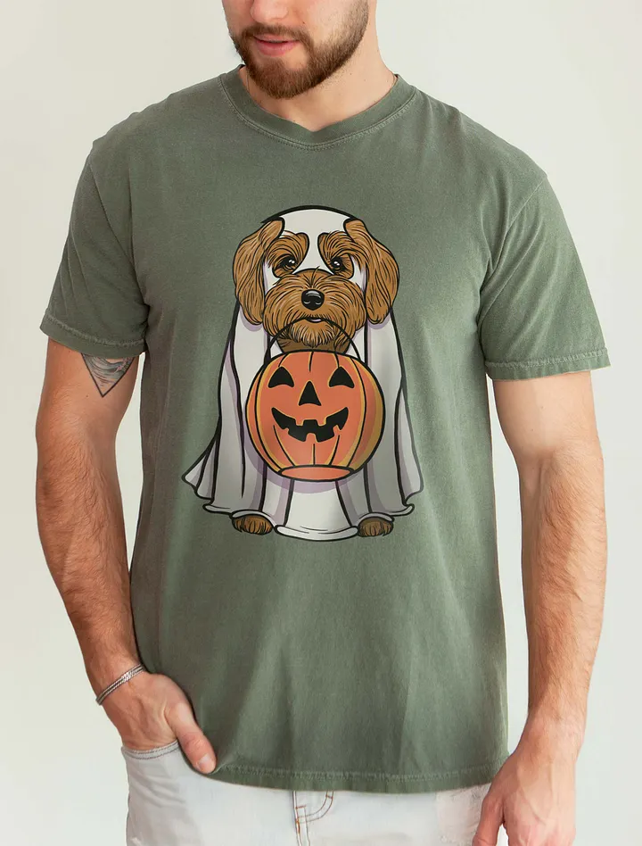 Funny Halloween Havanese T-Shirt | Funny Havanese Wearing a Ghost Costume and Holding a Pumpkin Basket product image (5)
