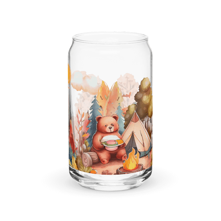 Camping Bear Glass Can | Wilderness Adventure Drinkware product image (1)