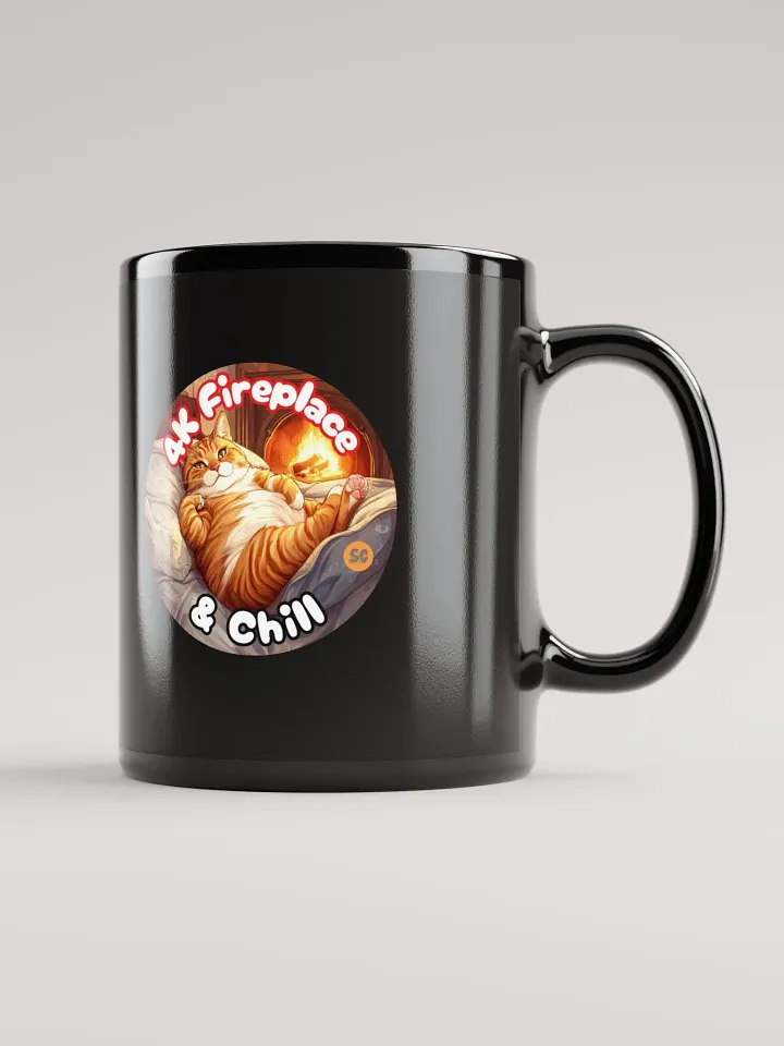 Cozy Cat - 4K Fireplace & Chill | Black Glossy Mug product image (1)