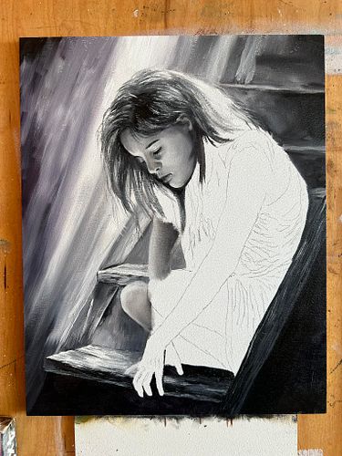 Working on the next 64. Black and white oil painting.