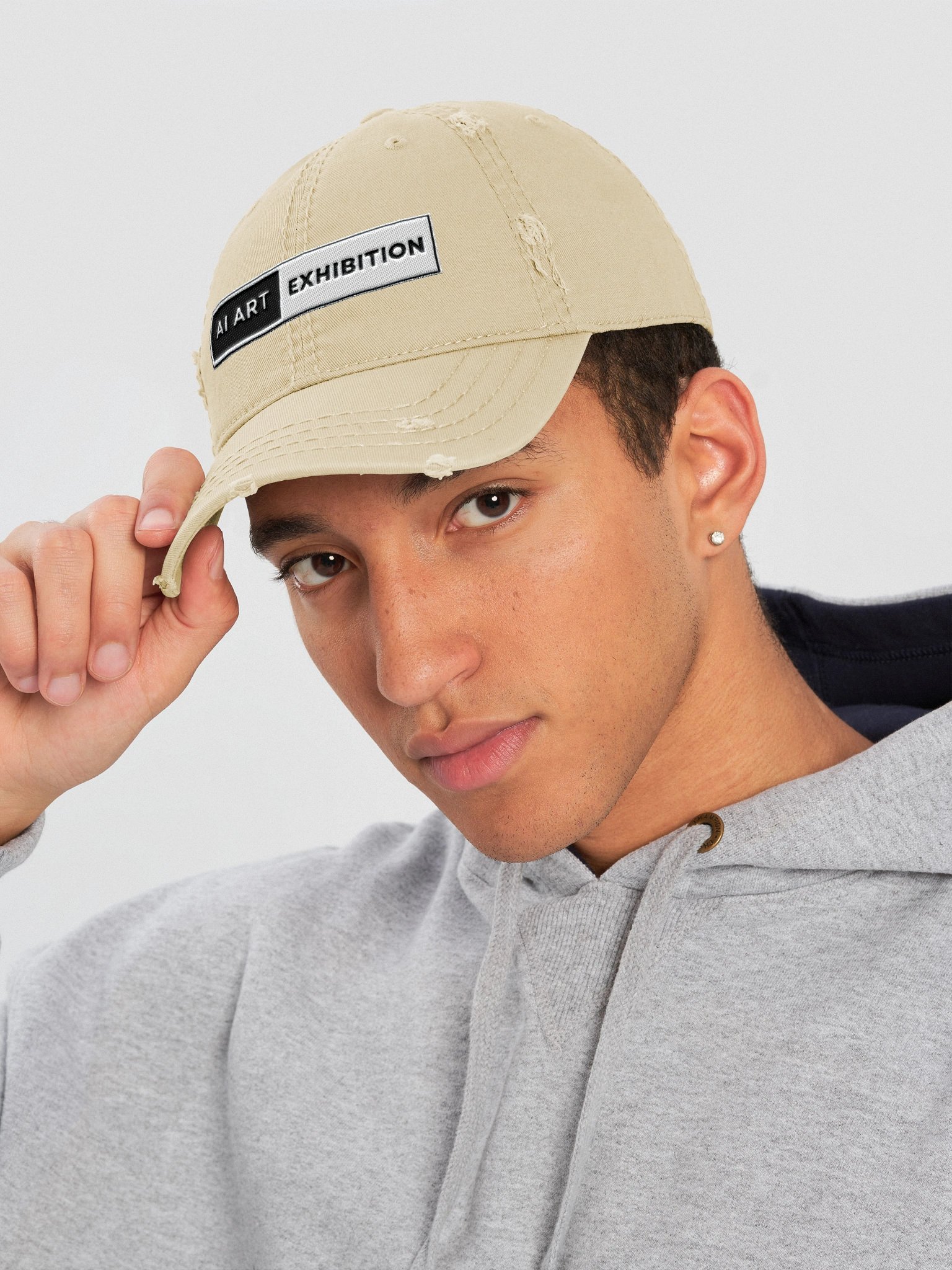 Khaki "AI Art Exhibition" logo Distressed Hat product image (5)