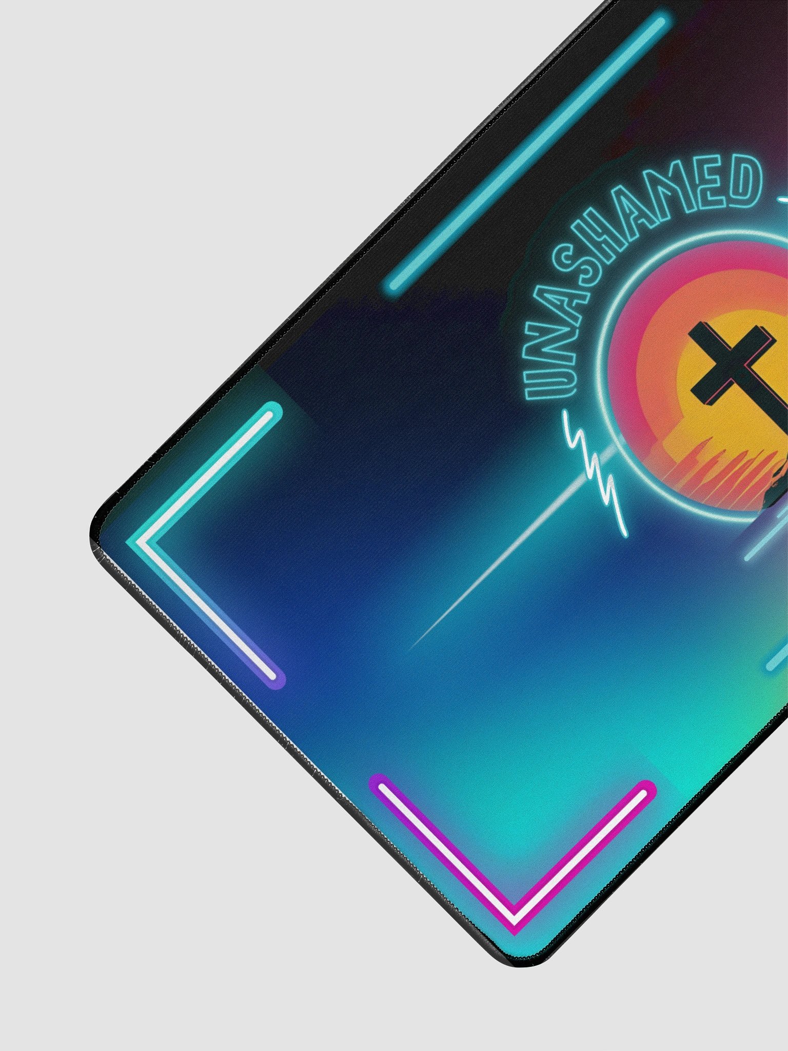 Unashamed Desk Mat - Vaporwave Neon Cross Design, 15.5" x 31.5" product image (3)