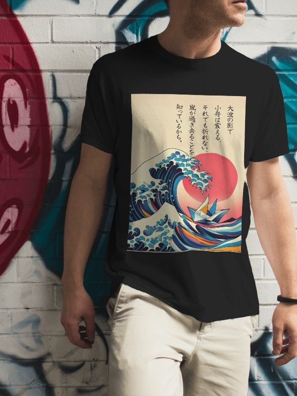 Culture Haus Graphic T-Shirt - Ocean Wave & Origami Boat product image (1)