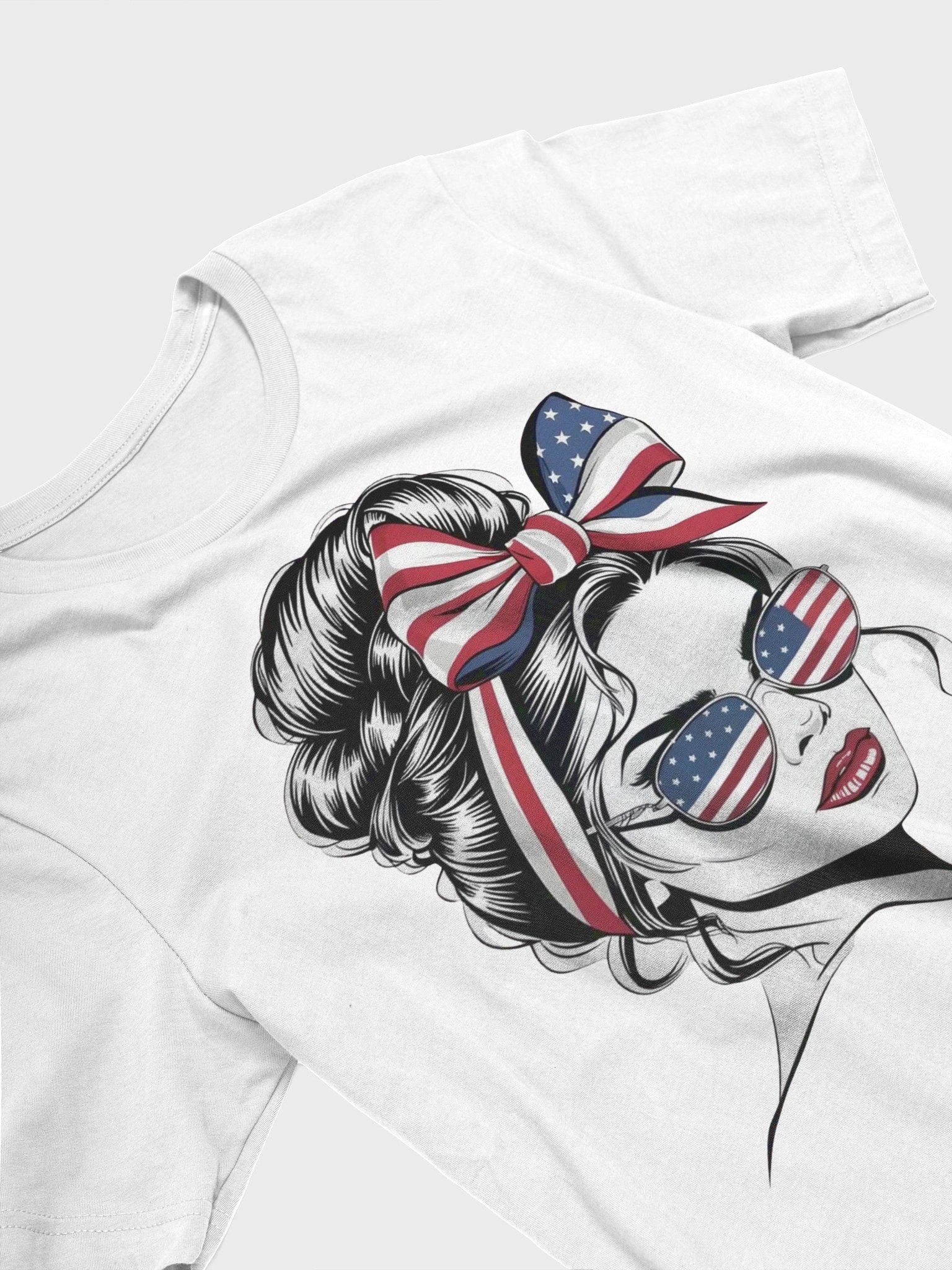 Patriotic Chic Sunglasses & Bow Illustration T-Shirt product image (2)