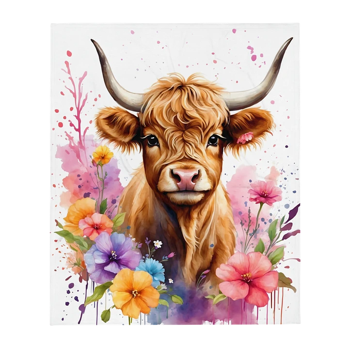 Highland Cow Blanket : Baby Highland Cow With Flowers product image (1)