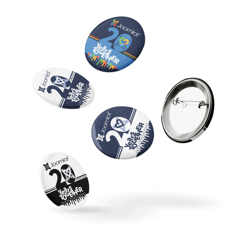 Joomla! 20th Anniversary Edition<br /> — Set of Pin Buttons — <br />2.25″ (56.25 mm) product image (4)