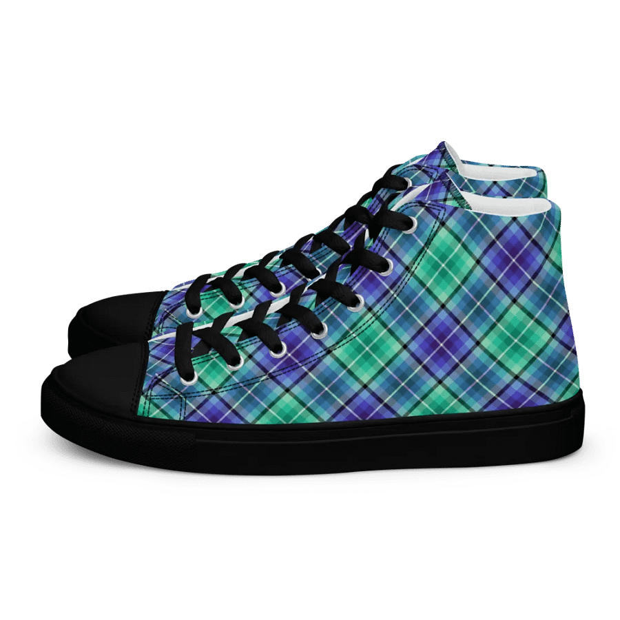 Bright Green and Purple Plaid Men's High Top Shoes product image (4)