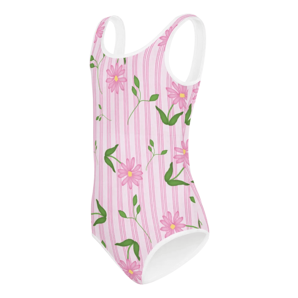 Girls Floral and Pink Strip One Piece Swim Suit product image (5)