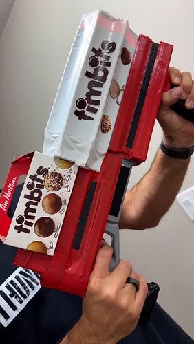 The one and only TimBits Blaster! @timhortons should start selling these asap 😂 #fyp #fypage #fypシ #dounuts #nerf #timhortons...
