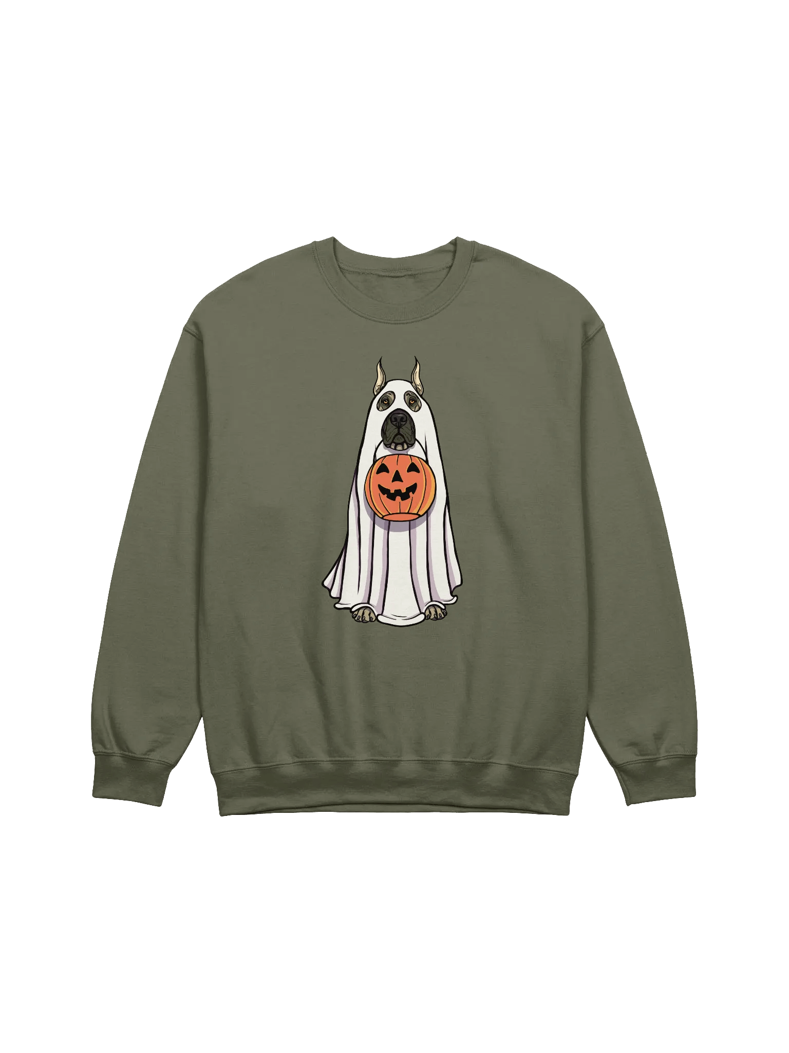 Funny Halloween Great Dane(Cropped Ears) Sweatshirt | Funny Great Dane Wearing a Ghost Costume and Holding a Pumpkin Basket product image (17)