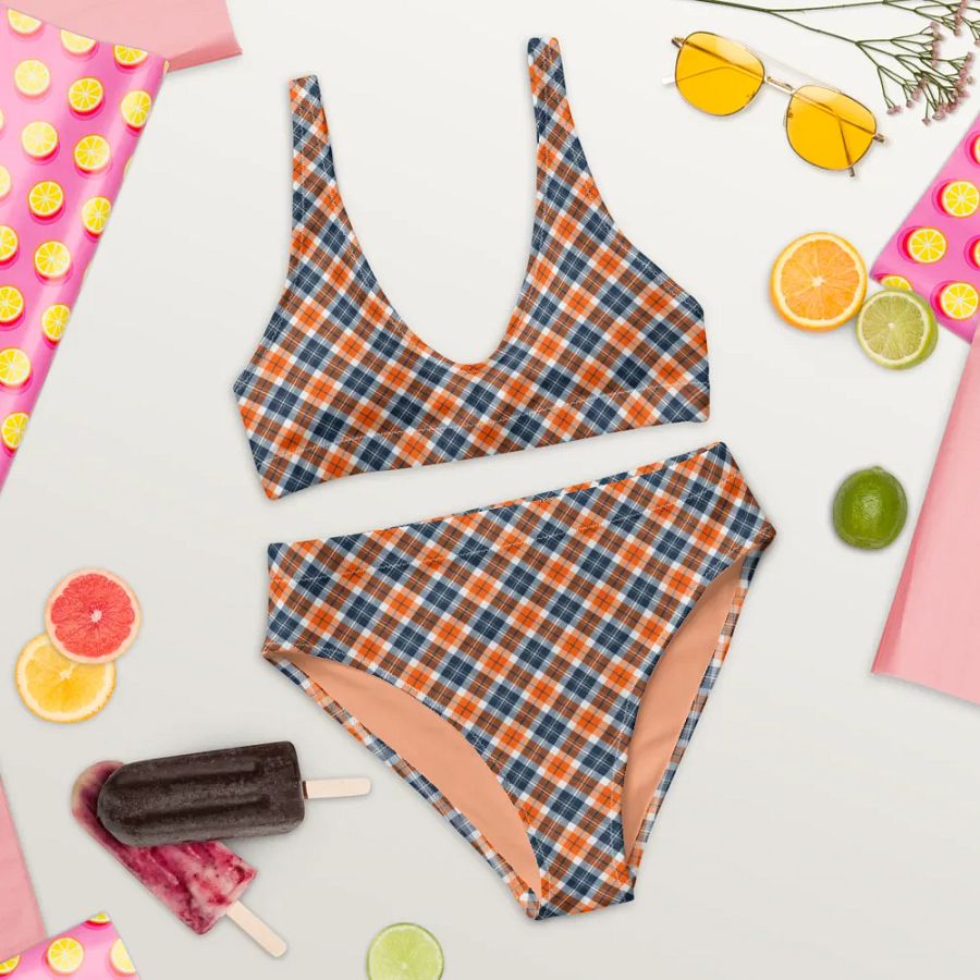 Orange and Blue Sporty Plaid Bikini product image (9)