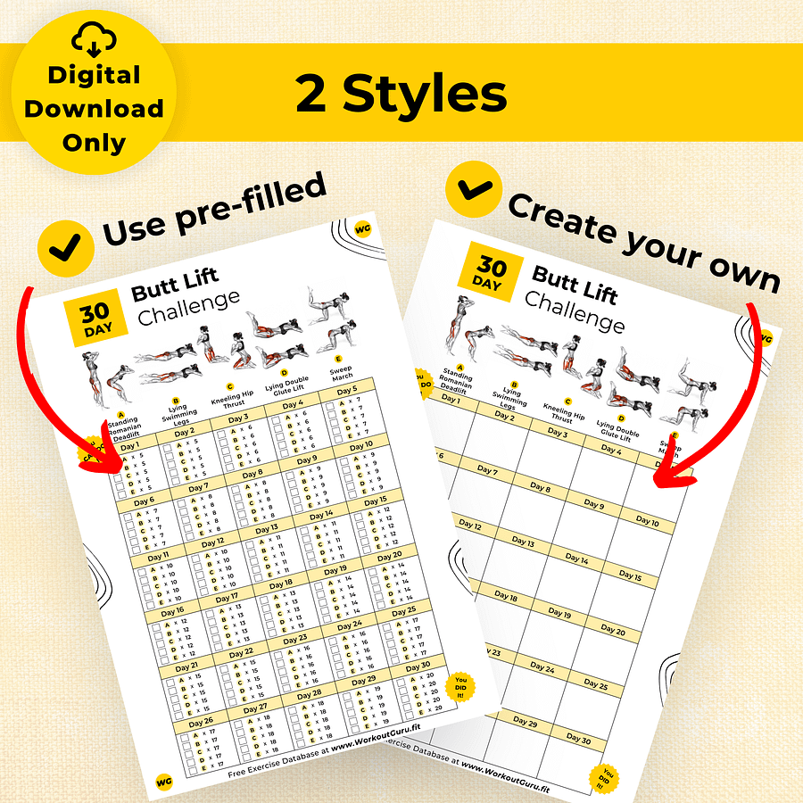 30 Day Butt Lift Challenge - Printable Workout Tracker product image (4)