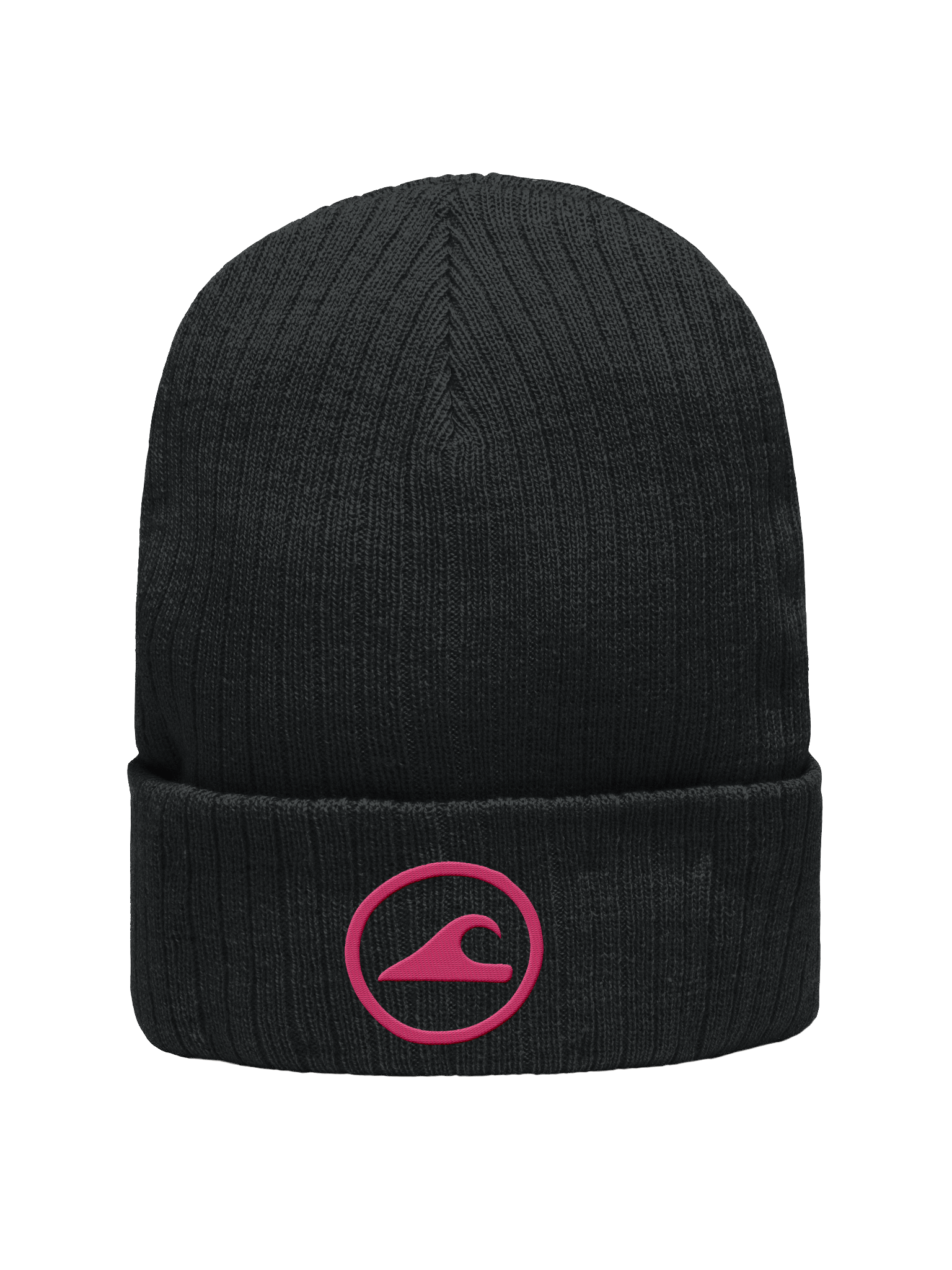 Embroidered Wave Rider Atlantis Ribbed Knit Beanie (Flamingo) product image (1)
