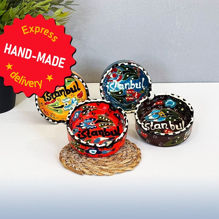 Ceramic ashtray (small, yellow) — handmade pottery, handmade ceramic, home decor, handmade gift, Turkish ceramic product image (1)