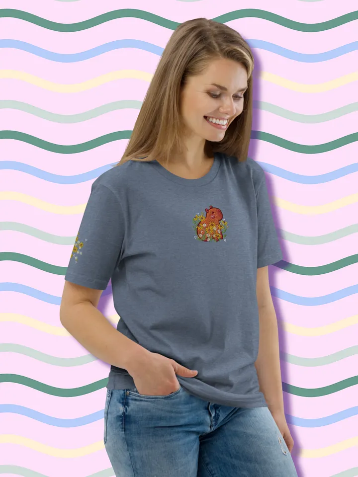 Whimsical Capybara and Daisy Flower Embroidered T-Shirt product image (2)