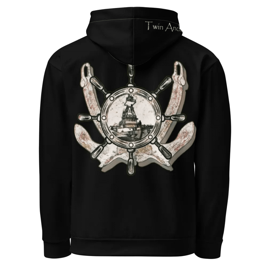 Black Twin anchor ship wheel & Tug CE Hoodie product image (4)