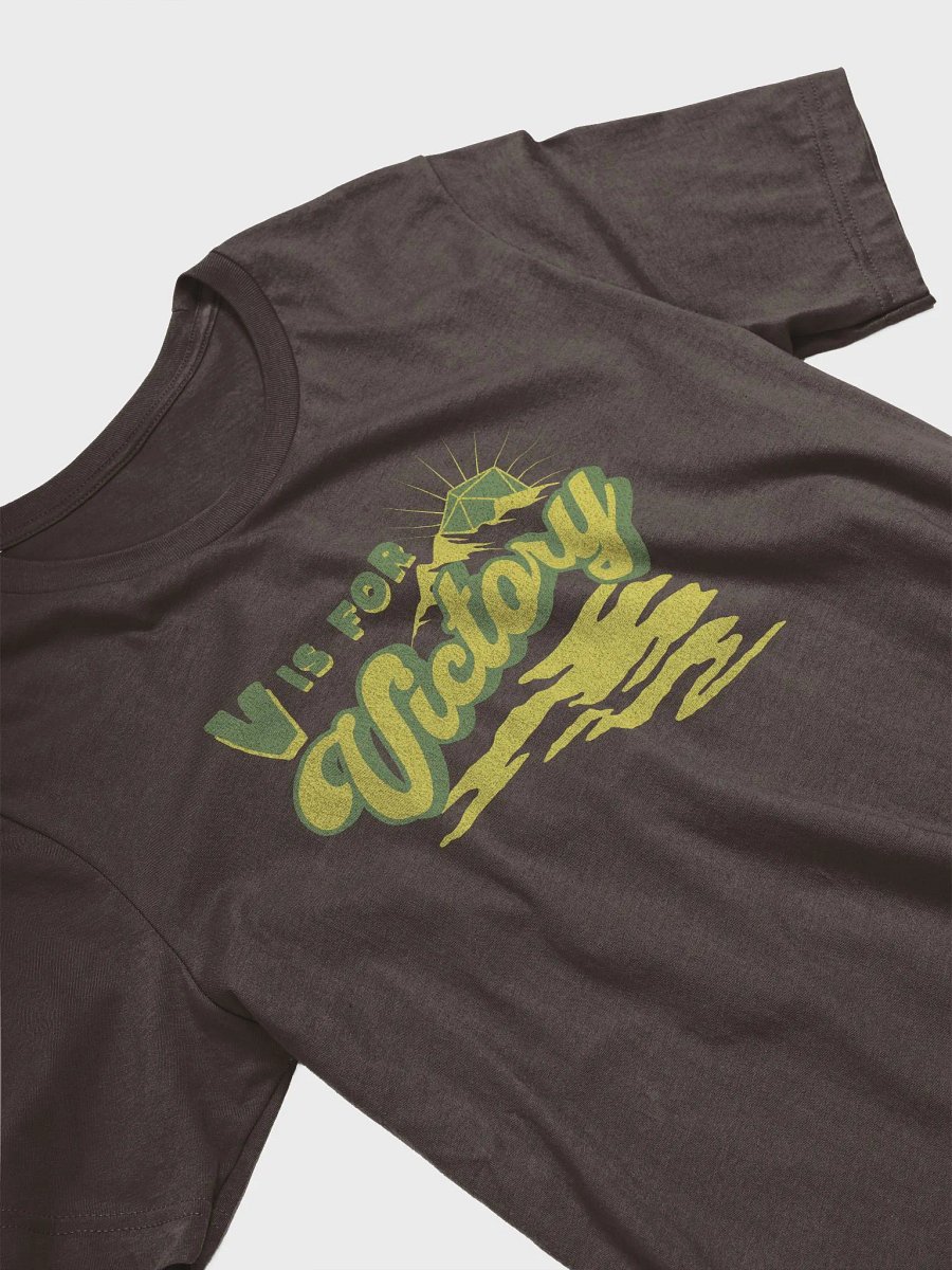 Retro D20 Sunrise Board Game Shirt, V is for Victory T-shirt, on Brown product image (4)