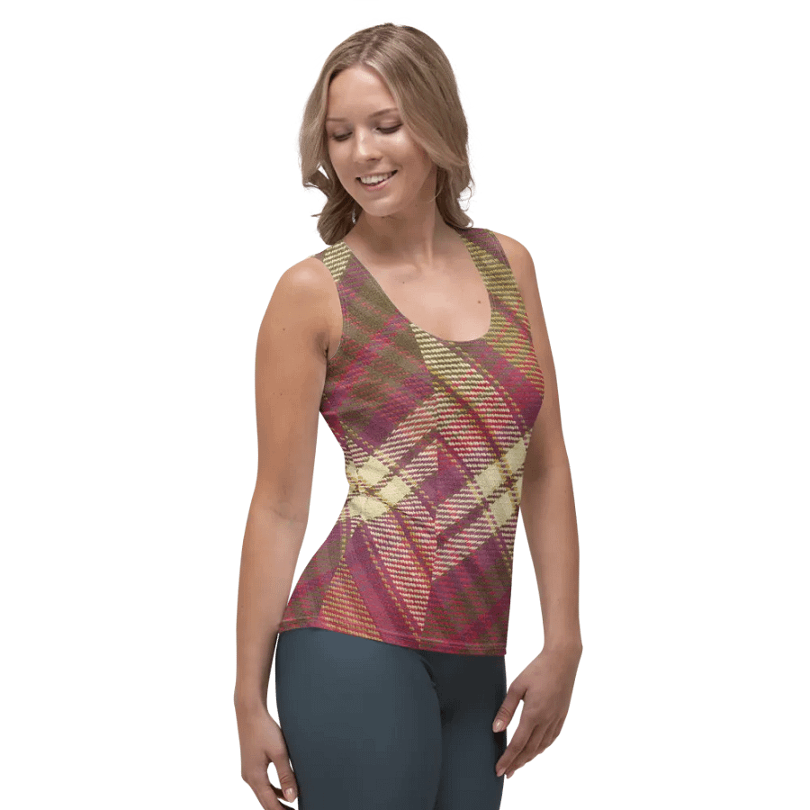 ALL-OVER PRINT RED YELLOW AND GREEN CHECKERED PATTERN VINTAGE CHECKERED WOMEN'S TANK TOP product image (4)