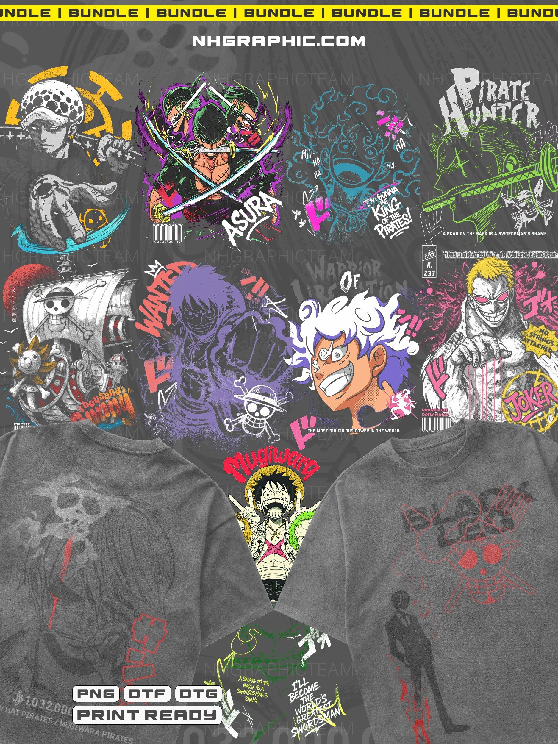 one piece t-shirt PNG designs bundle 11 back and front files product image (1)