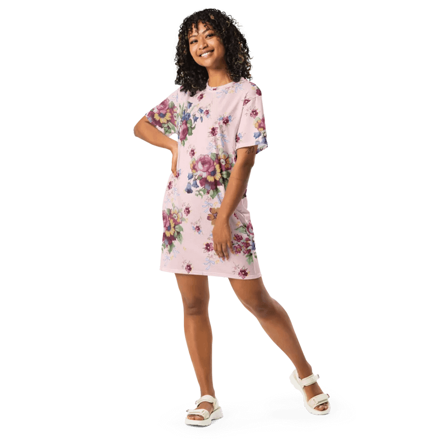 Vintage Floral Woman's Dress T-Shirt | Pink Blossom Everyday Apparel product image (2)