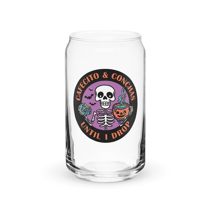 Cafecito and Conchas Halloween Skeleton 16oz Can-Shaped Drinking Glass product image (1)