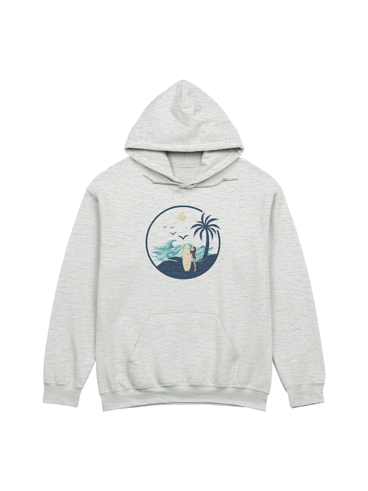Vintage Surfer Girl Circle – Retro Palm Tree, Sun & Ocean Waves Design Hoodie product image (1)