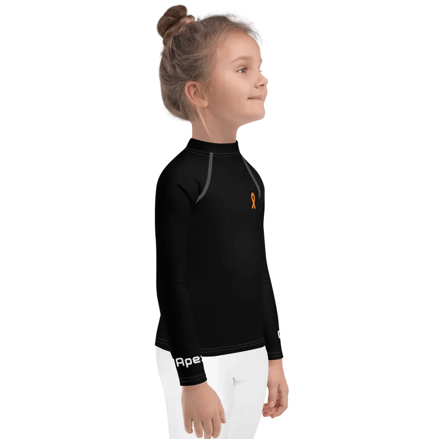 White HApex Gear White Logo Cancer Awareness Orange Ribbon. Black Kids Rash Guard product image (5)