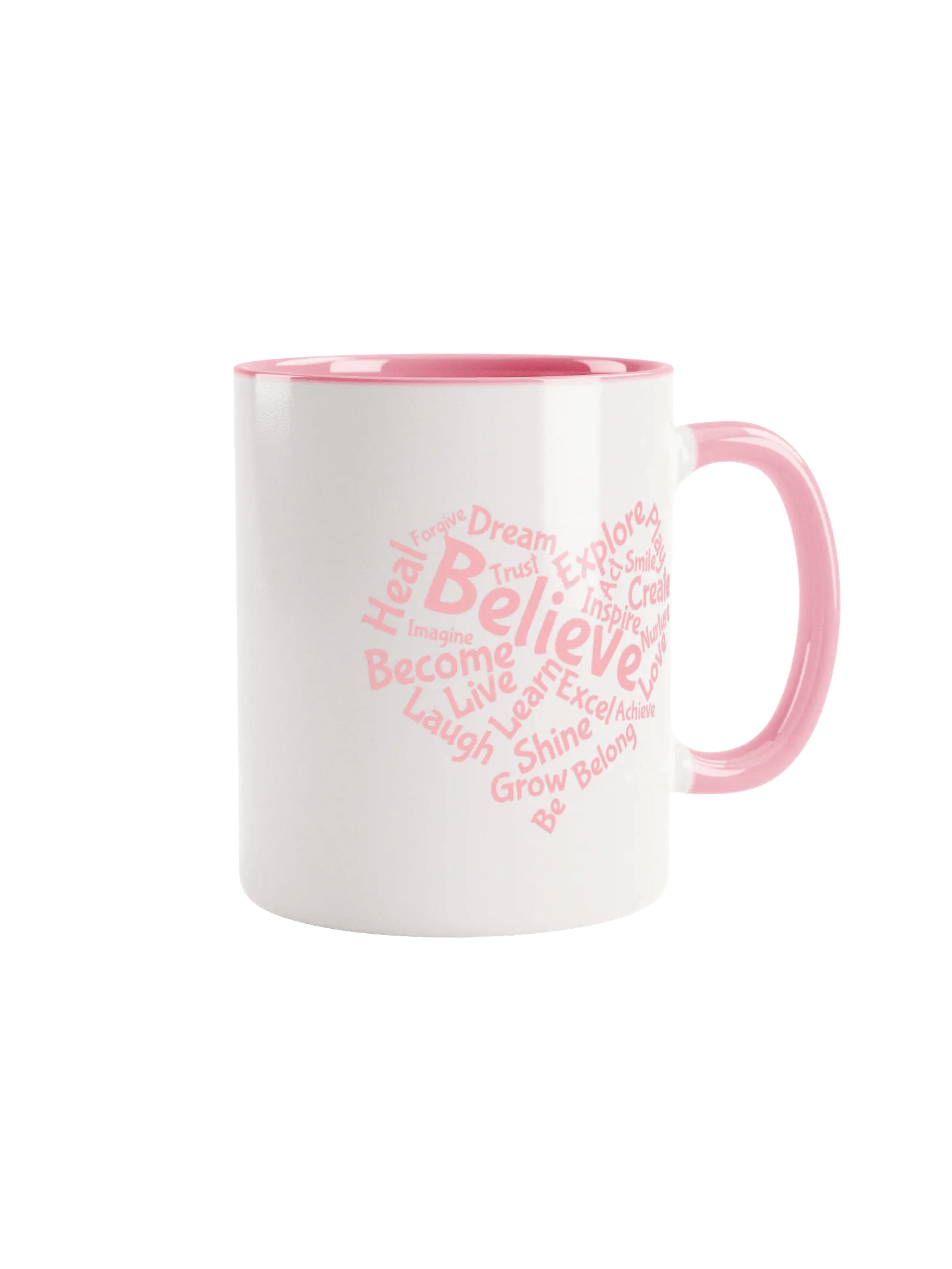 Motivational Heart Word Cloud Mug - with pink inner product image (4)