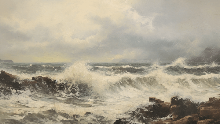 Vintage TV Art Beachscape Painting - No Frame, Digital Download product image (1)