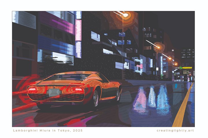 "Lamborghini Miura in Tokyo" Original Artwork Print product image (1)