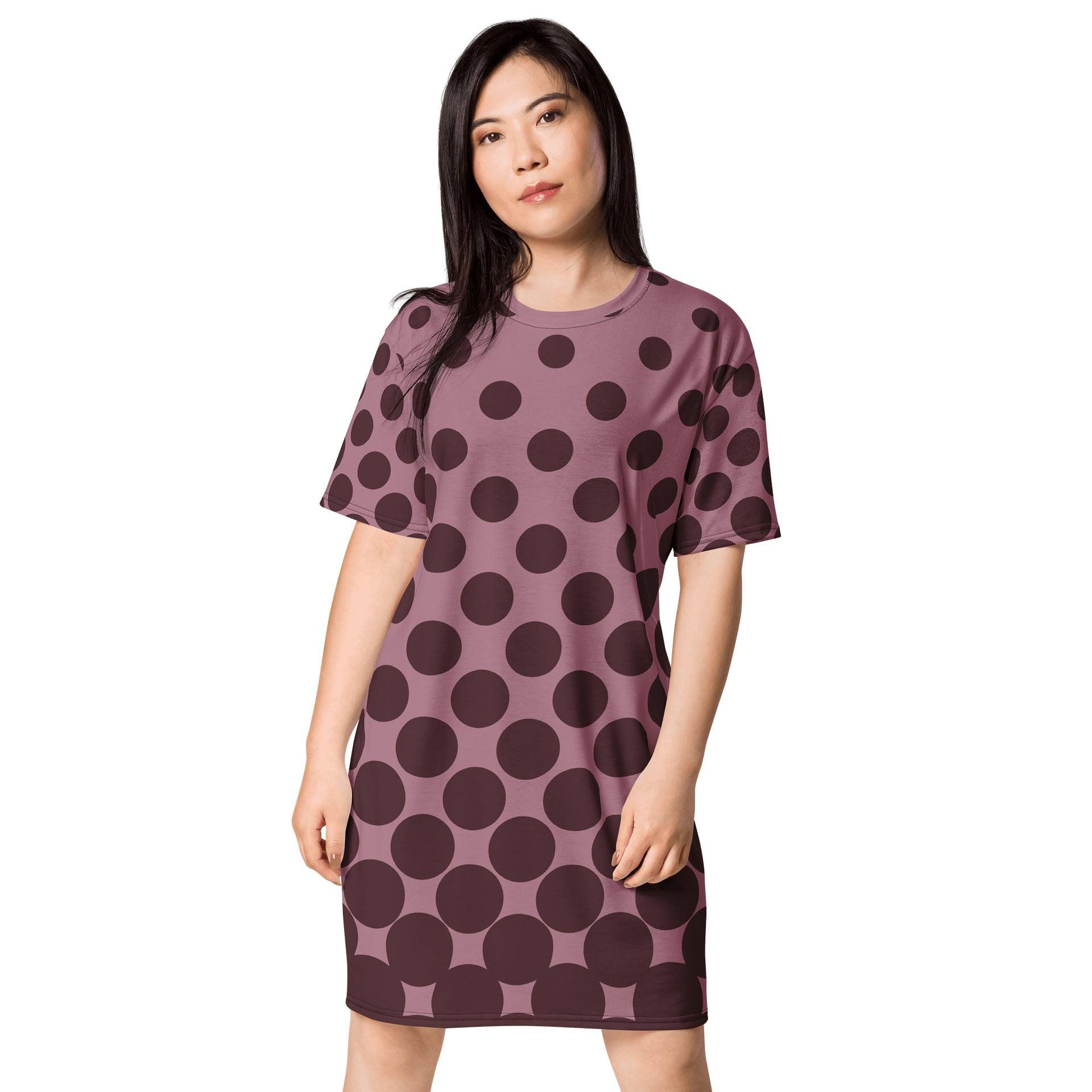 Trendy Oversized T-Shirt Dress with Exclusive Purple Polka Dot Design - TDSMUSIC.com product image (1)