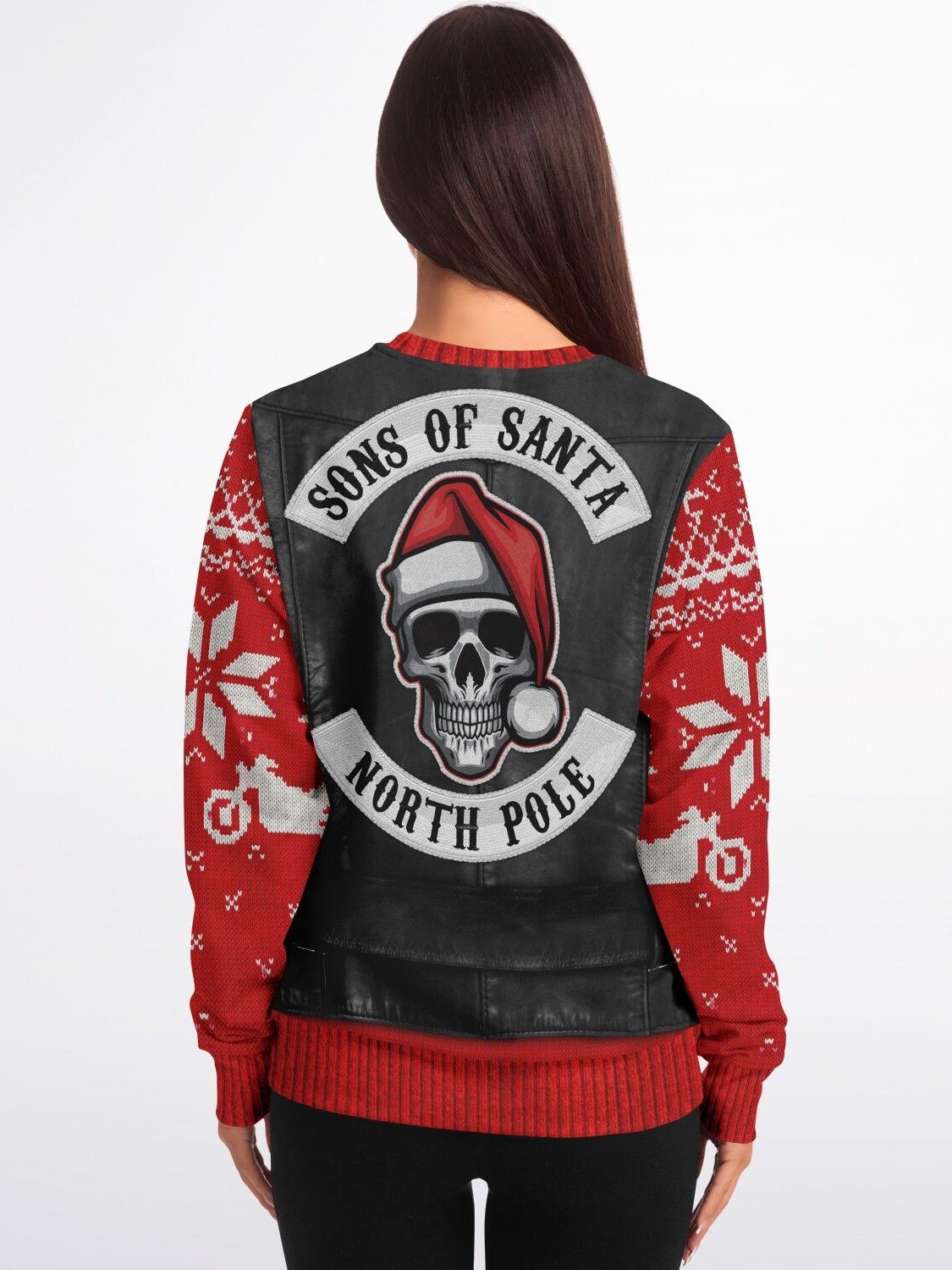Biker Santa Christmas Sweater - Rebellious Holiday Leather Vest Design Ugly Christmas Sweater product image (6)