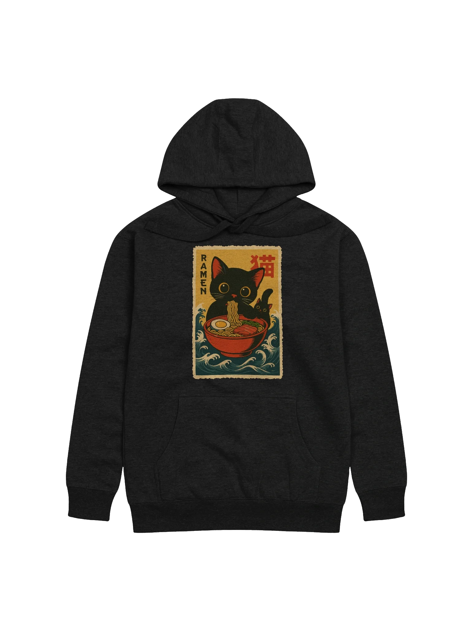 Black Cat Ramen Wave Charming Vintage Japanese Style Hoodie product image (9)