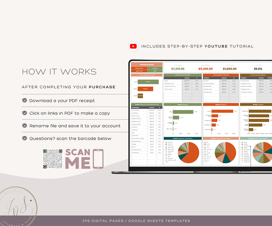 Income, Expense and Savings Tracker Template, Annual & Multi-Year Dashboards, Google Sheets Template, Multi-Year Finance Planner Spreadsheet product image (11)