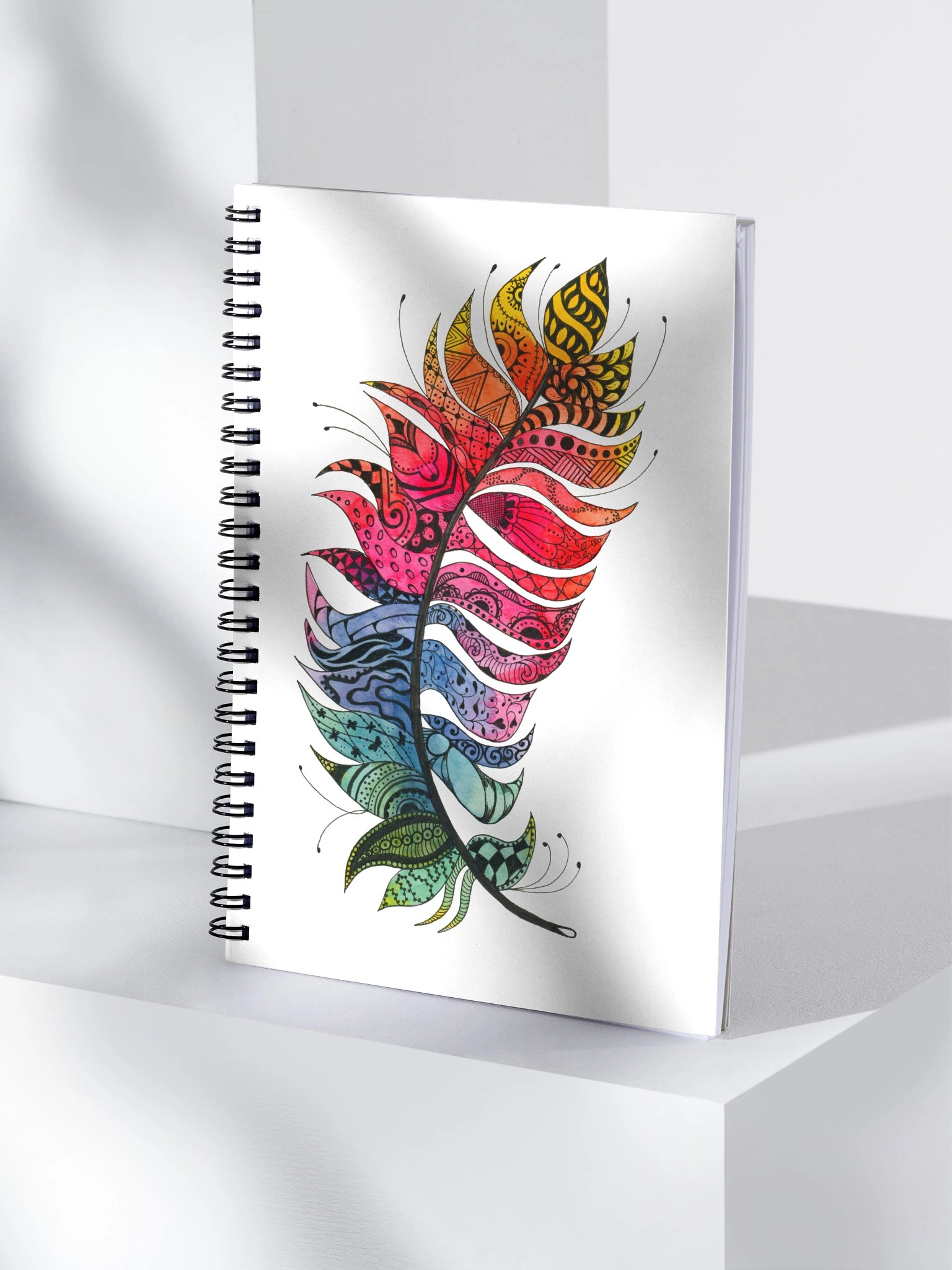 Vibrant Zentangle Feather Spiral Notebook product image (4)