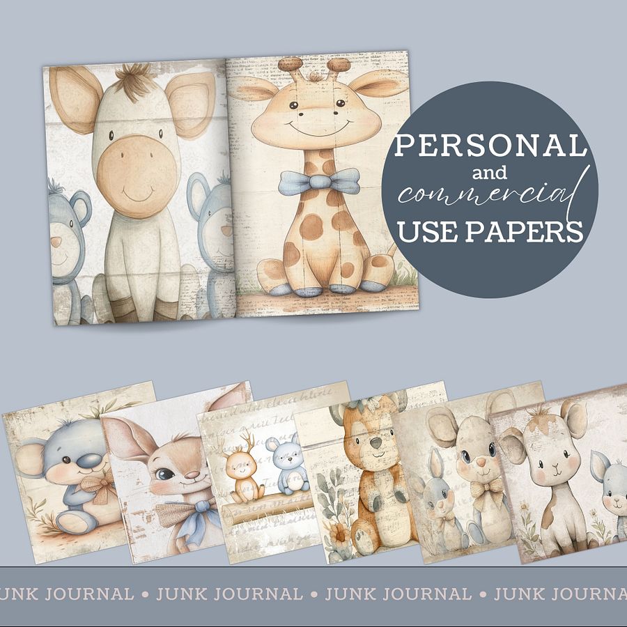 Nursery Animals - Digital Papers V8- Commercial Use product image (2)