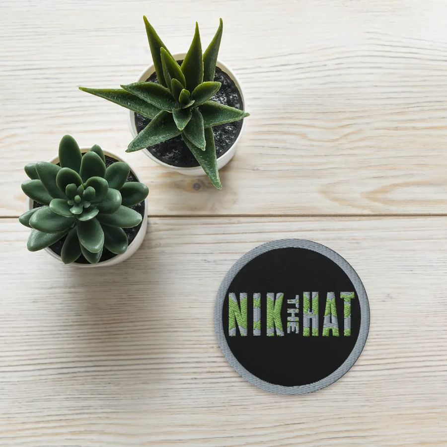 Nik the Hat | Green or White Circular Embroidered Patch product image (5)