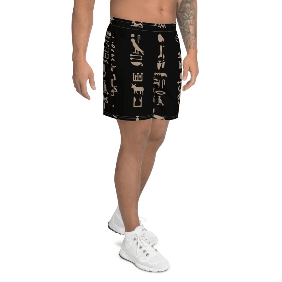 Isis Black Hieroglyphs All-Over Print Athletic Long Shorts product image (2)